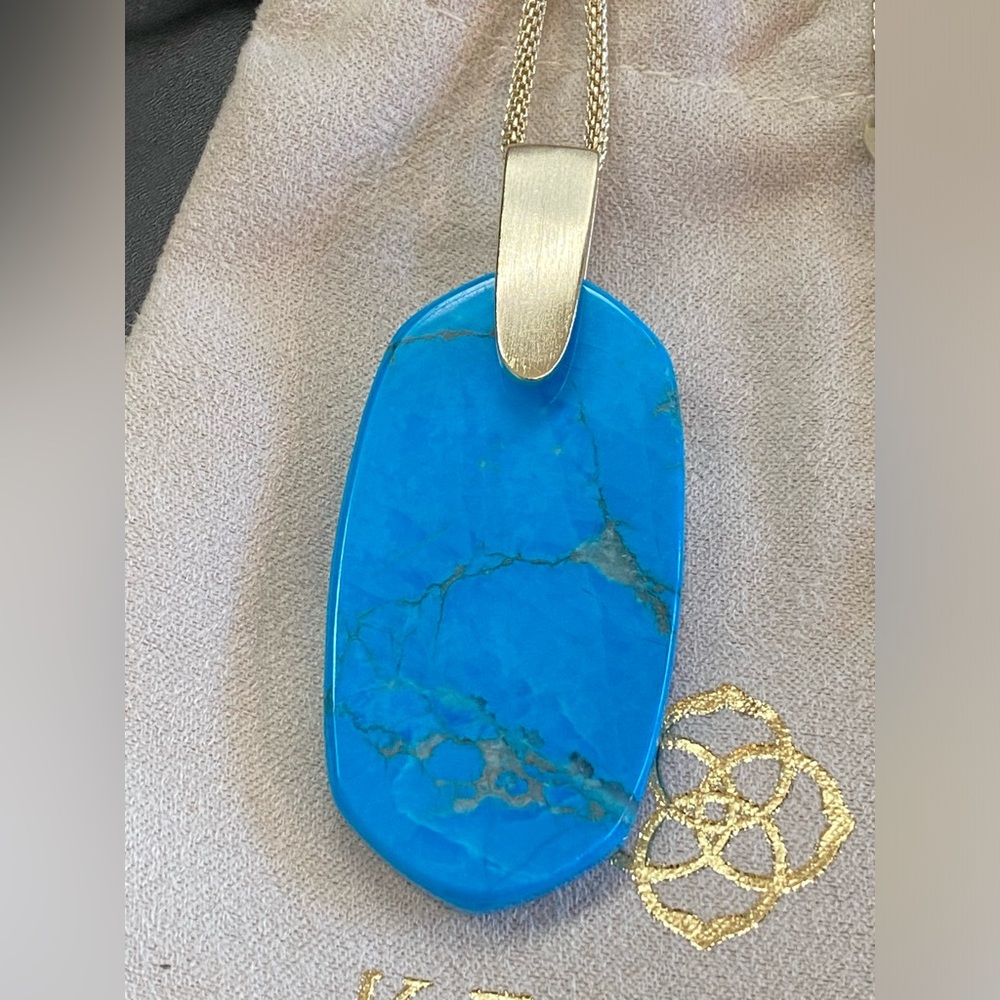 New Kendra Scott Inez Bronze Blue Turquoise Magnesite Pendant Necklace - Picture 3 of 8